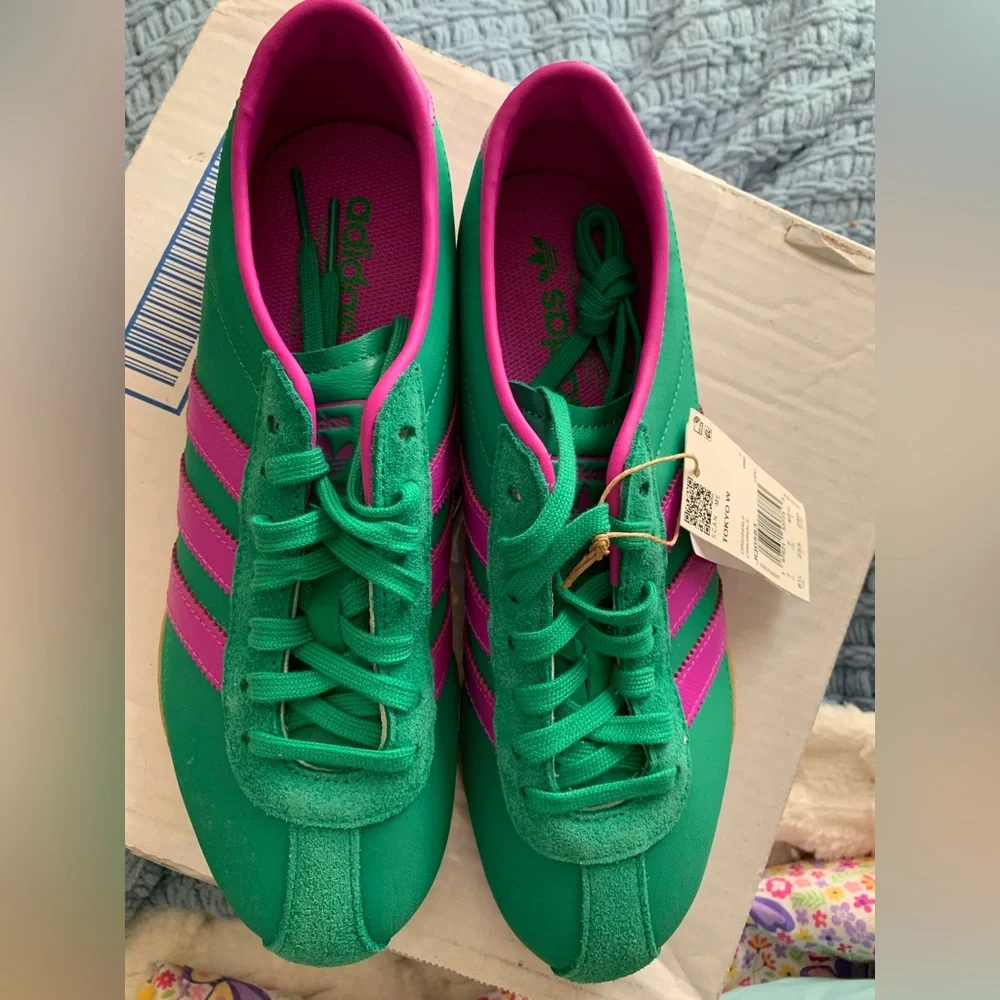 Adidas Women's Green and Pink Tokyo Sneakers - Picture 1 of 5